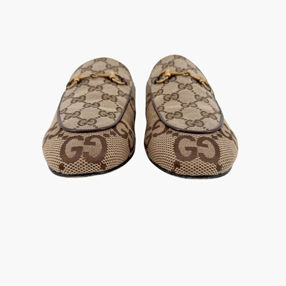 Gucci Beige GG Jumbo Princetown Mules Size 41 US 11 Women Horsebit Canvas Flats - Picture 5 of 13